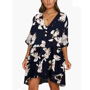 ⭐️40% Off⭐️ Navy & Cream Orchid Oversized Button Down Dress